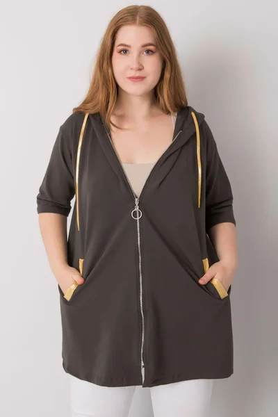 Dámská khaki mikina se zipem plus size - Fashionhunters