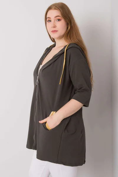 Dámská khaki mikina se zipem plus size - Fashionhunters