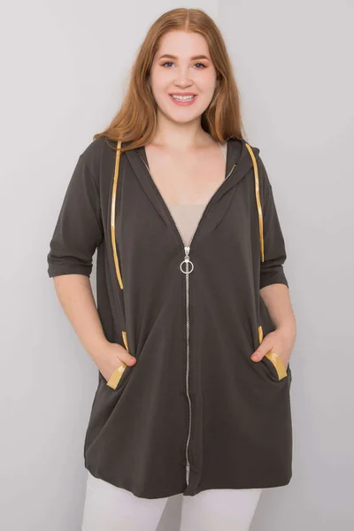 Dámská khaki mikina se zipem plus size - Fashionhunters