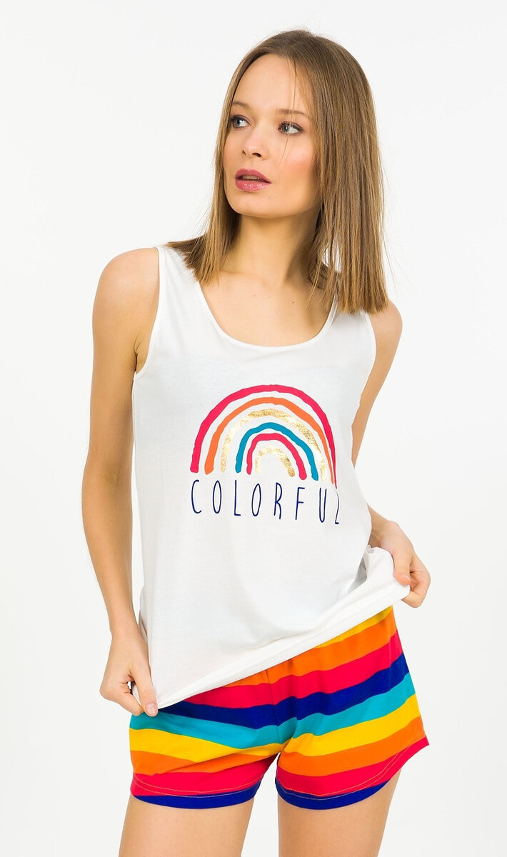 Pyžamo pro ženy šortky na ramínka Colorful Vienetta, bílá XL i232_8225_55455957:bílá XL