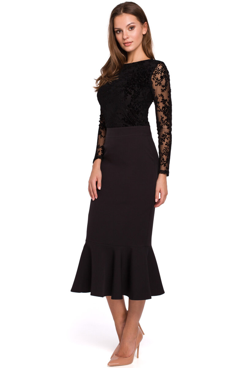 Černá sukně s volánkovým lem - Elegantní postava, L i10_P66990_2:90_