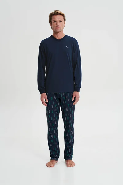 Mužské dlouhým rukávem pyžamo - Temně modré pohodlí