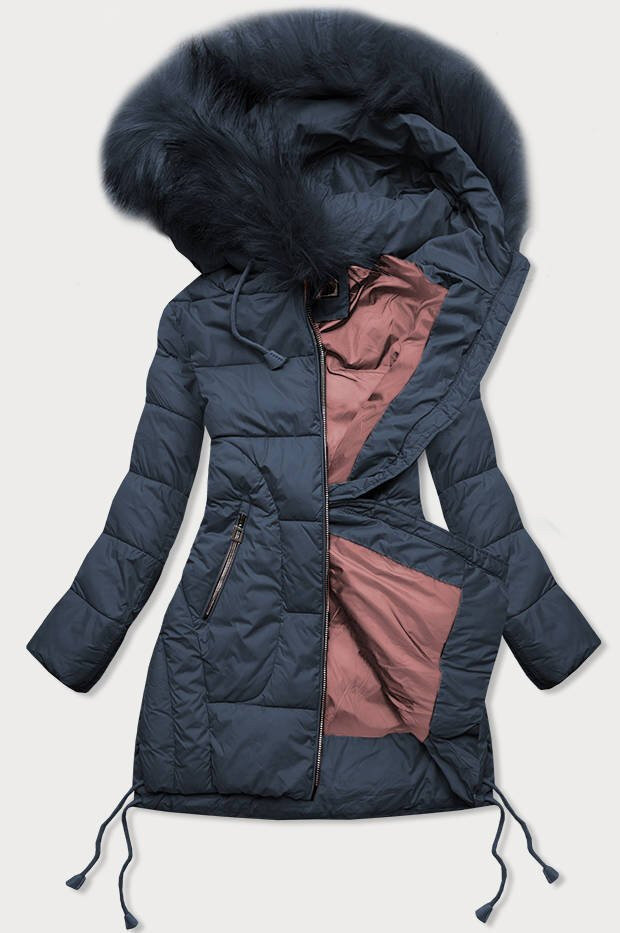 Zimní bunda s kapucí a kožešinou pro ženy - Modrá Libland, odcienie niebieskiego M (38) i392_10881-47