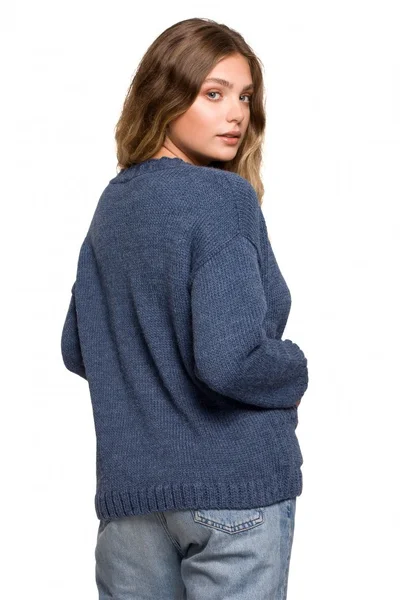 Modrý dámský svetr s kapsami a knoflíky - BE