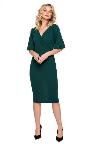Zelené zavinovací šaty s pouzdrovými rukávy - Emerald Elegance