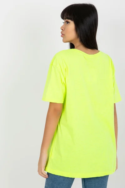 Fluo žluté dámské tričko s potiskem Fashionhunters