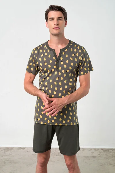 Pohodlné šedé dvoudílné pyžamo pro muže Vamp s citrónovým potiskem