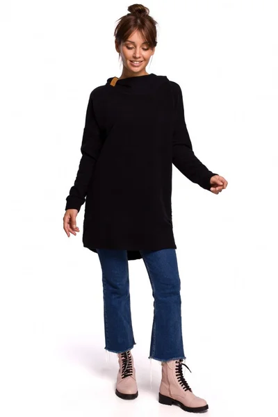Černý pletený svetr s kapucí - Teplá náruč