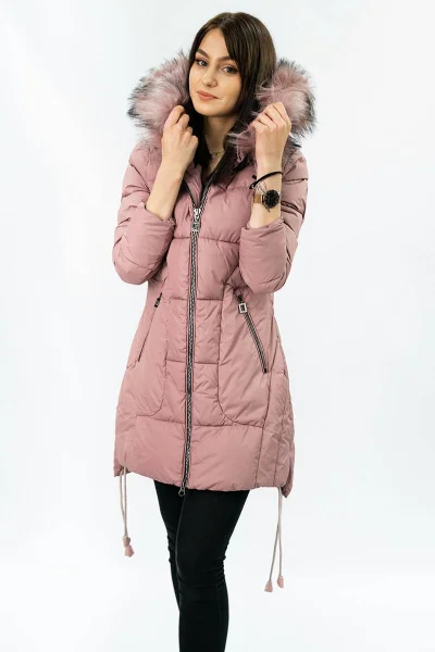 Růžová bunda na zimu s kapucí a kožešinou pro ženy Libland