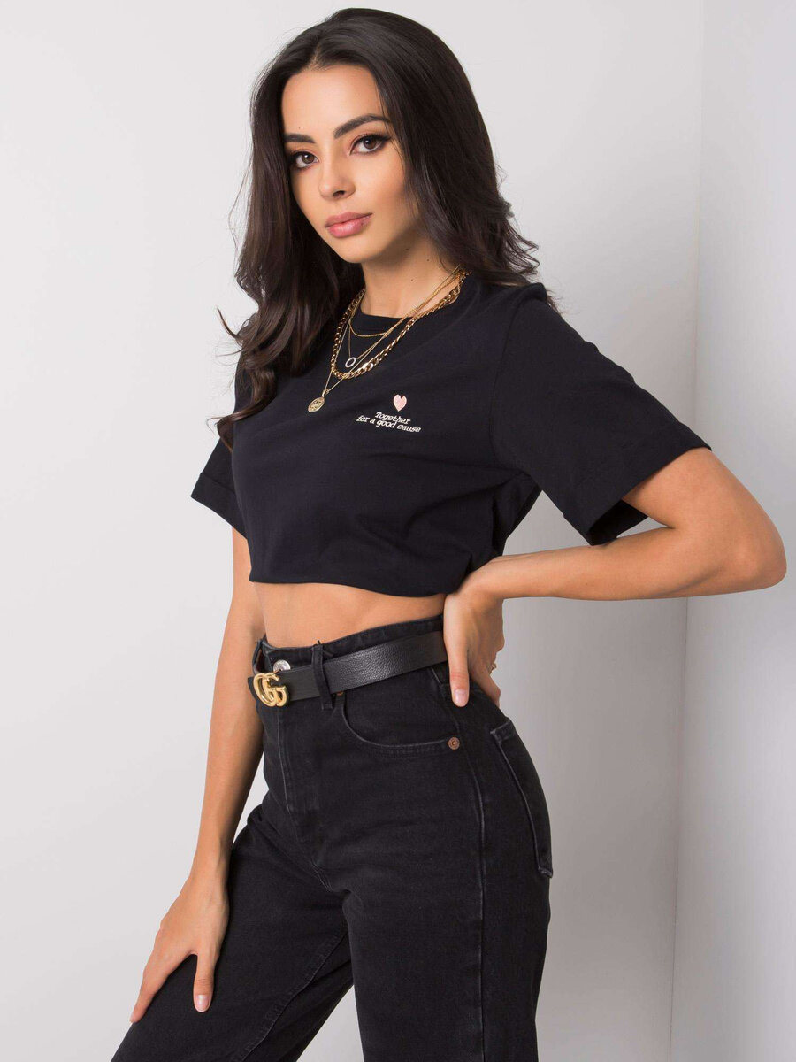 Černé dámské tričko s výšivkou FPrice, M i523_2016102842309