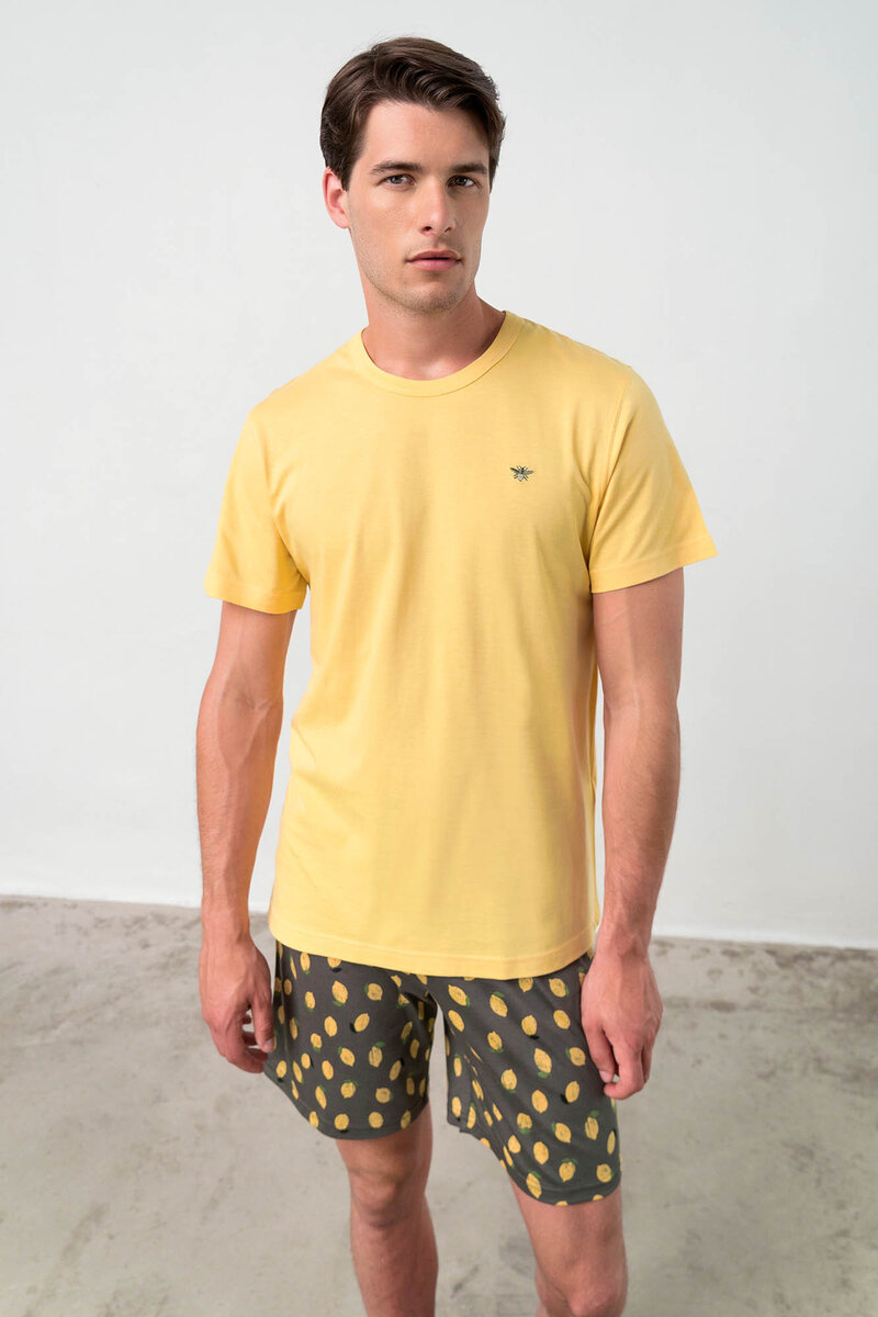 Žluté pánské letní pyžamo Vamp se vzozem, yellow pollen XL i512_18610_645_5