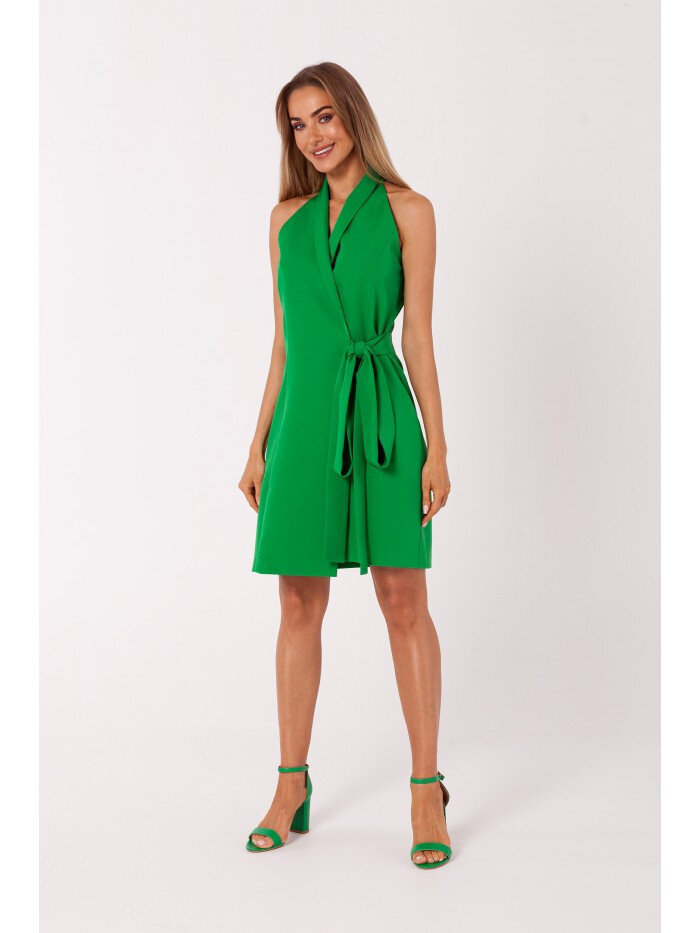 Zelené šaty s vázáním a šálovým límcem pro dámy - kolekce Moe, EU XL i529_2309519778319438368