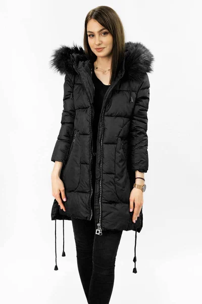 Zimní bunda s kapucí a kožešinou pro ženy - Černá Libland