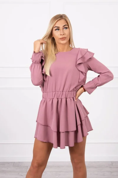 Dámské tmavě růžové šaty s volány K-Fashion