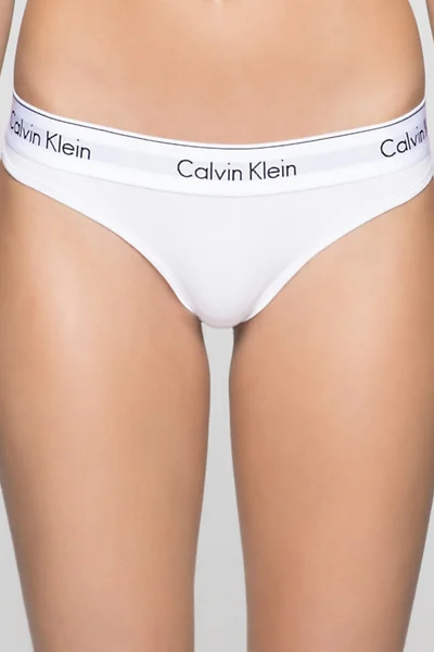 Dámská bílá tanga Calvin Klein s gumou v pase
