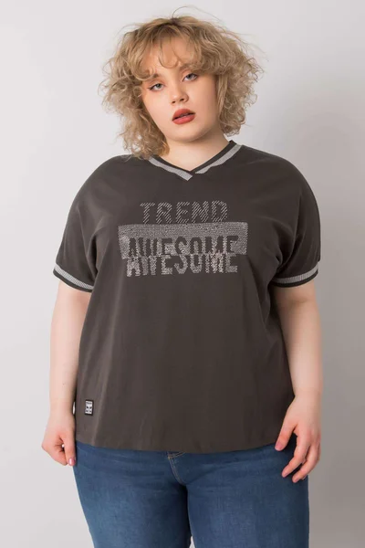 Khaki dámská plus size halenka s aplikací Fashionhunters