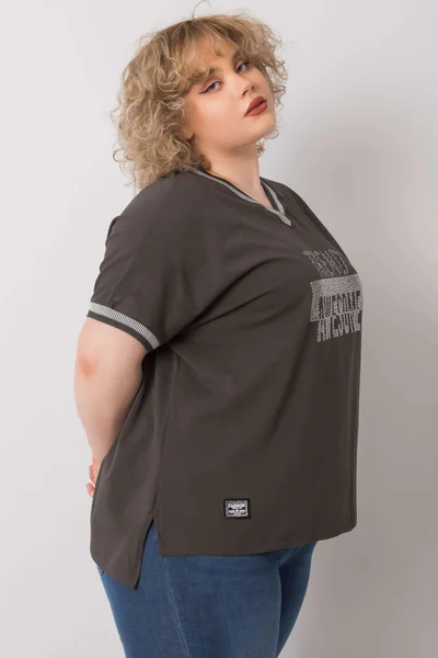 Khaki dámská plus size halenka s aplikací Fashionhunters