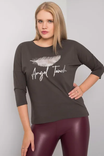 Dámská khaki halenka plus size s potiskem Fashionhunters