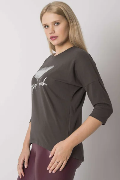 Dámská khaki halenka plus size s potiskem Fashionhunters