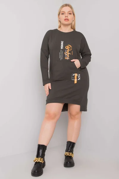 Dámské khaki mikinové šaty Akira plus size Fashionhunters