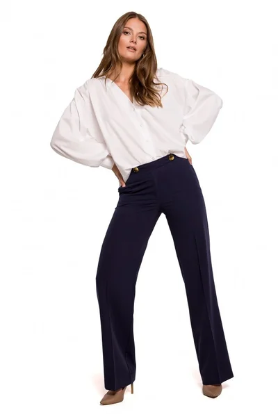 Dámské 4801U Klasické kalhoty s rovnými nohavicemi - tmavě modré Makover