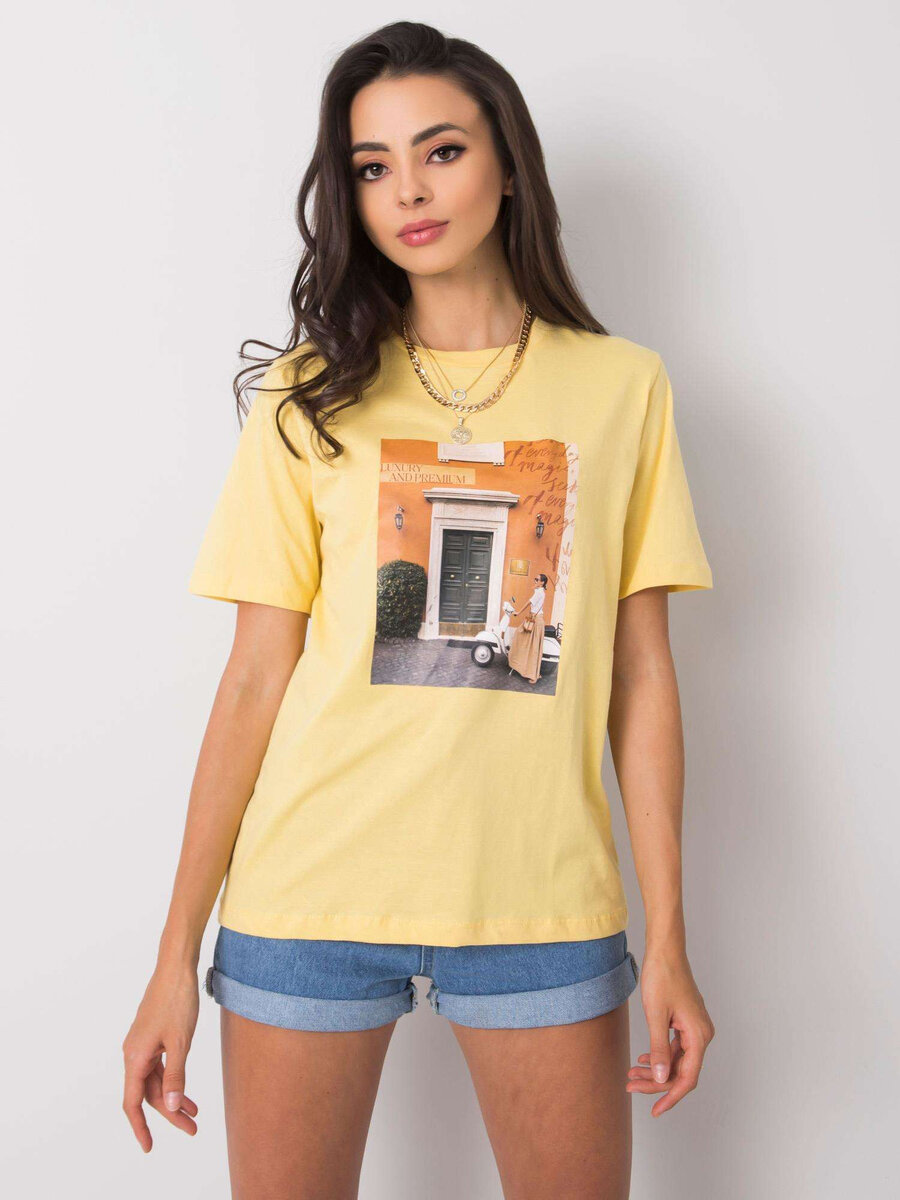 Dámské žluté tričko s módním potiskem FPrice, S i523_2016102838562