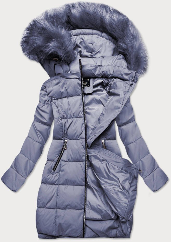 Zimní fialová prošívaná bunda s kapucí a kožešinou Libland, odcienie fioletu S (36) i392_10892-46