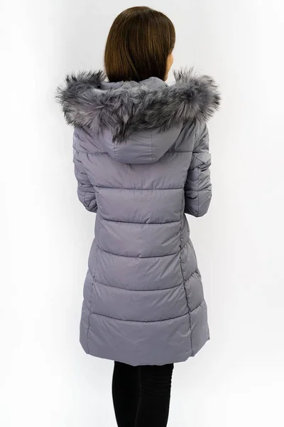 Zimní fialová prošívaná bunda s kapucí a kožešinou Libland