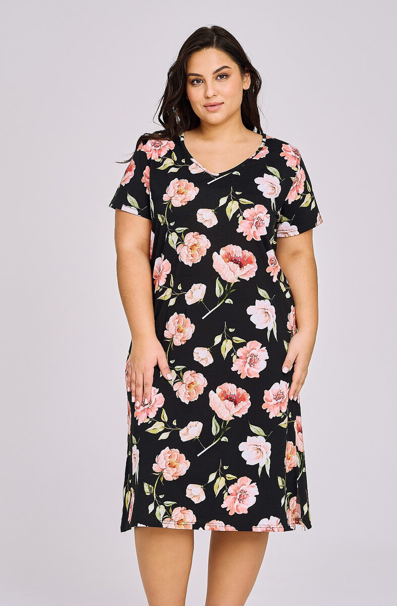 Dámská noční košile Taro Peony 3160 kr/r 2XL-3XL L24, black-flowers 3xl i384_12570877