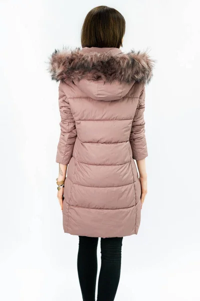 Zimní růžová prošívaná bunda s kapucí pro ženy Libland