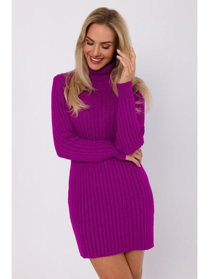 Vysoký límec fialové svetrové šaty - Moe, EU S/M i529_6306046974701933248