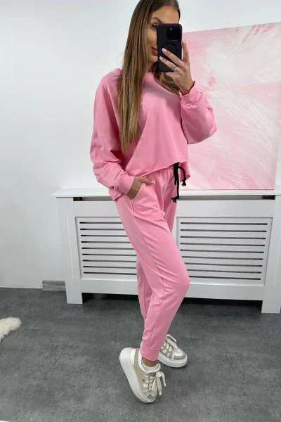 Světle růžový set mikina + kalhoty K-Fashion