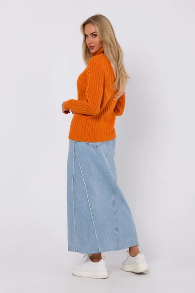 Oranžový žebrovaný svetr s vysokým límcem - Moe