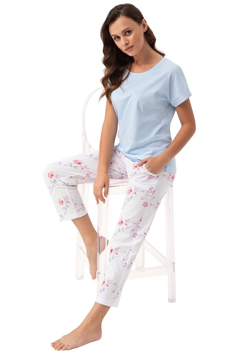 Krátké pyžamo pro ženy Luna s květinovým potiskem, korál M i384_97141090