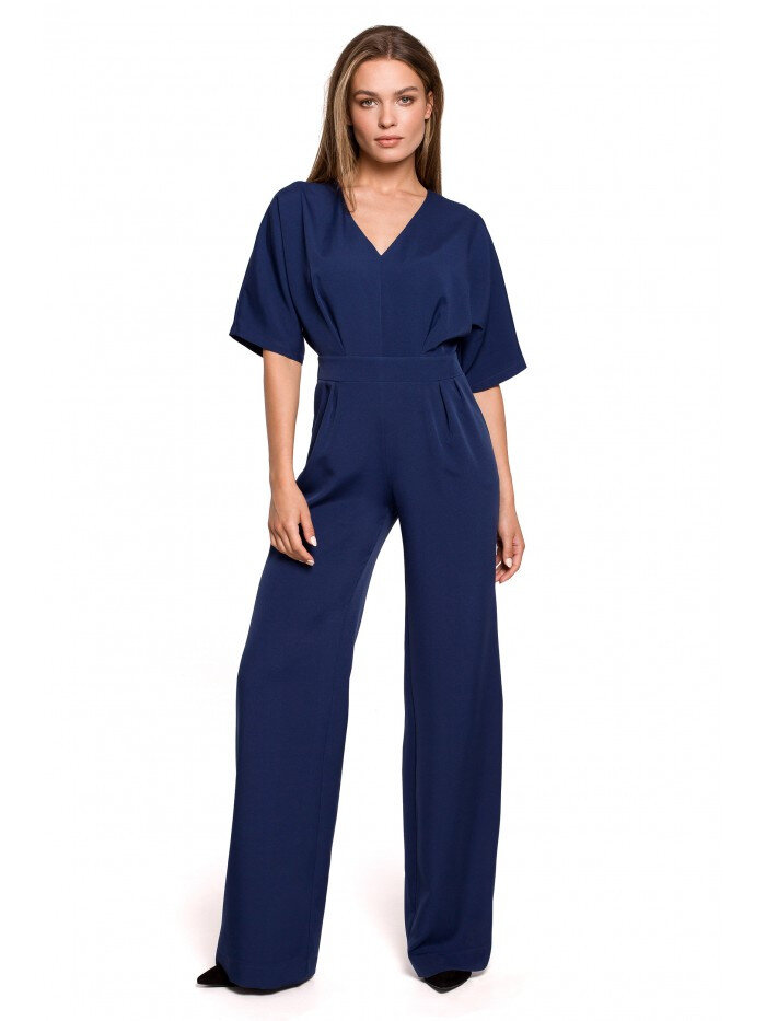 Modrá dámská kombinéza s výstřihem do V a širokými nohavicemi - Style, EU L i529_2449976347859362508