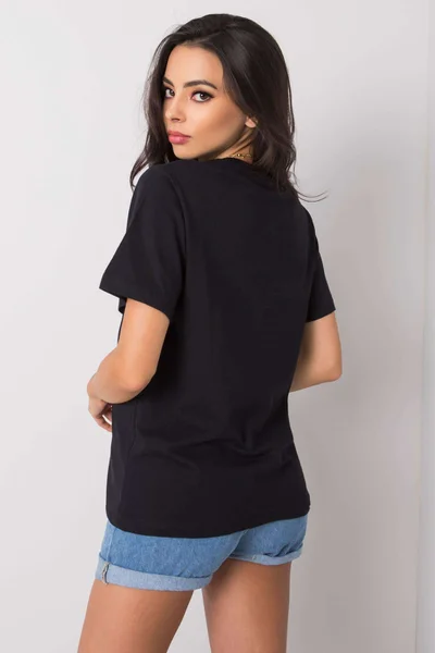 Dámské černé tričko s módním potiskem FPrice