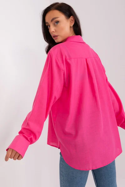 Růžová lněná volná košile FPrice