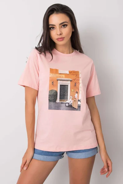 Dámské práškově růžové tričko s módním potiskem FPrice