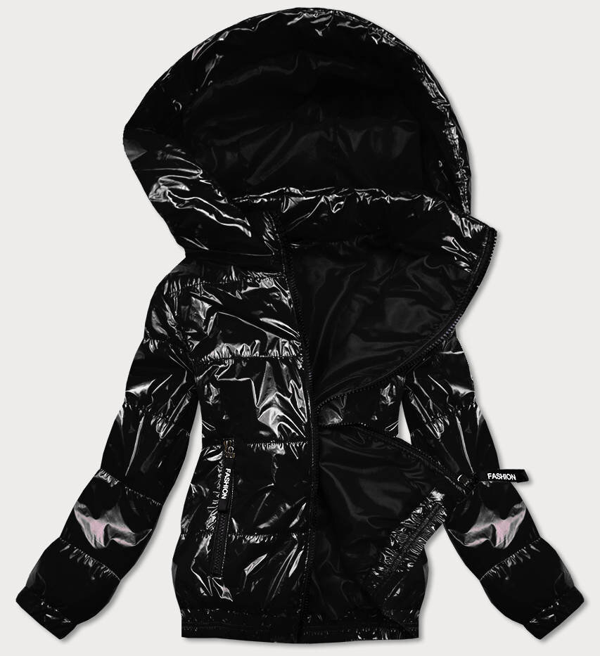 Dámská lesklá černá prošívaná bunda s kapucí 926 SWEST, odcienie czerni 48 i392_19655-27