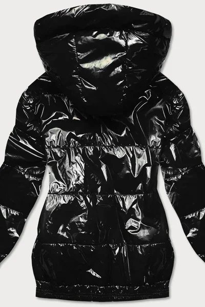 Dámská lesklá černá prošívaná bunda s kapucí 926 S'WEST