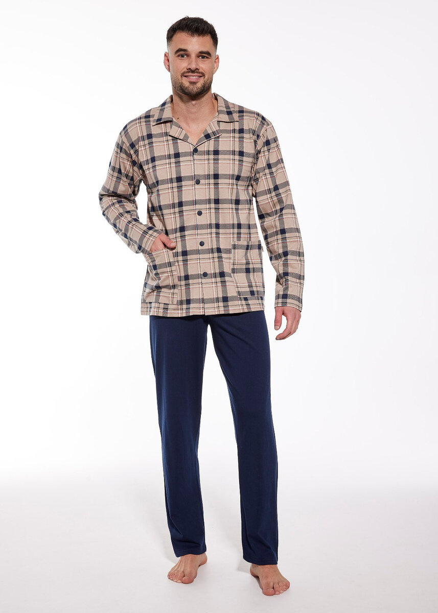 Kostkované pánské zipové pyžamo Cornette, Béžová XL i384_54335505