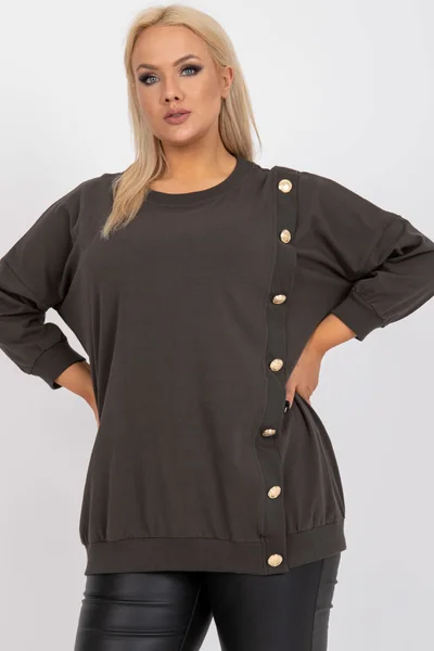 Dámská khaki halenka plus size s kulatým výstřihem Fashionhunters