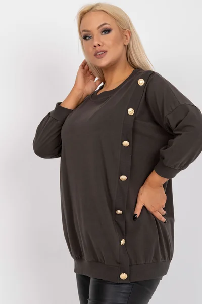 Dámská khaki halenka plus size s kulatým výstřihem Fashionhunters