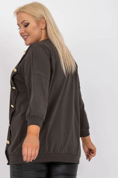 Dámská khaki halenka plus size s kulatým výstřihem Fashionhunters