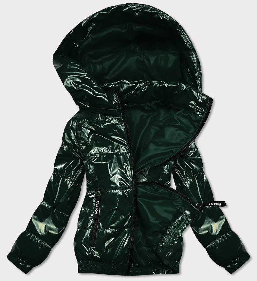 Dámská lesklá zelená prošívaná bunda s kapucí 0994 SWEST, odcienie zieleni 46 i392_19658-R
