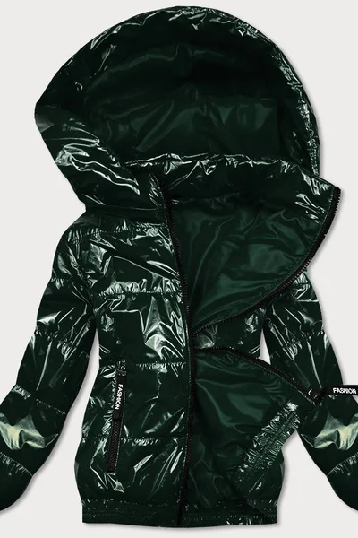 Dámská lesklá zelená prošívaná bunda s kapucí 0994 S'WEST