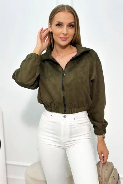 Pánská khaki semišová zip mikina - K-Fashion