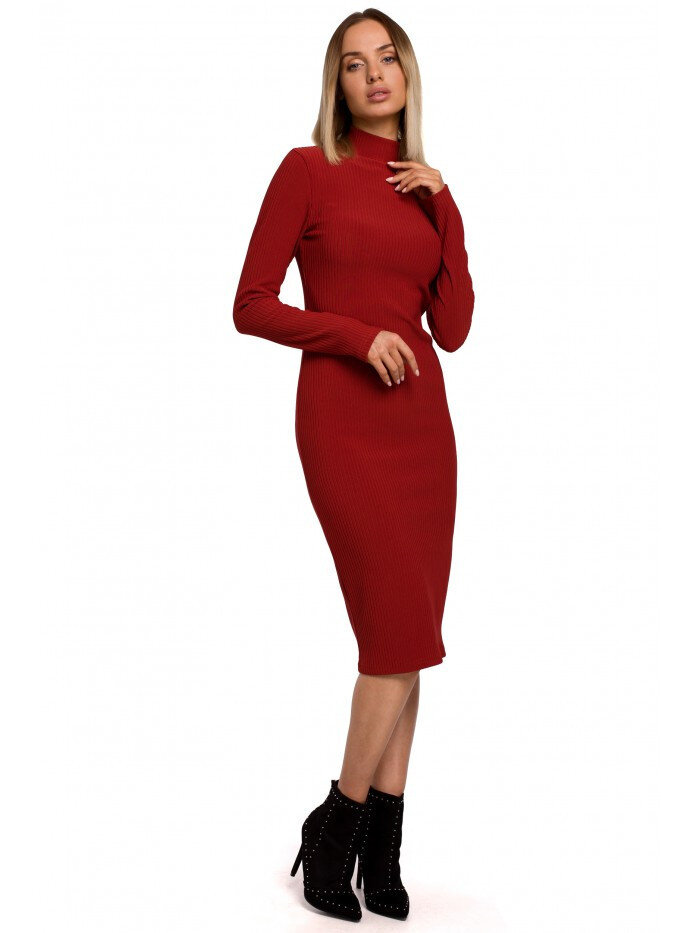 Červené žebrované šaty s rolákem - Moe, L i10_P66801_2:90_
