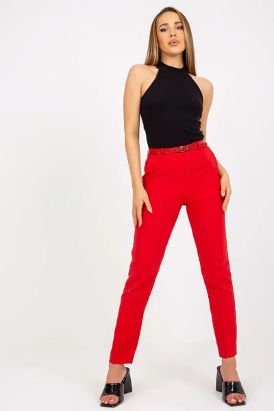 Vysokopásová dámská kalhoty - Červená Páskovka