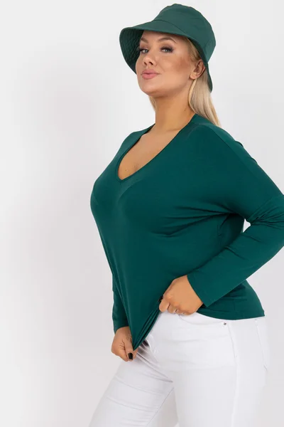 Tmavě zelená V-halenka plus size Fashionhunters